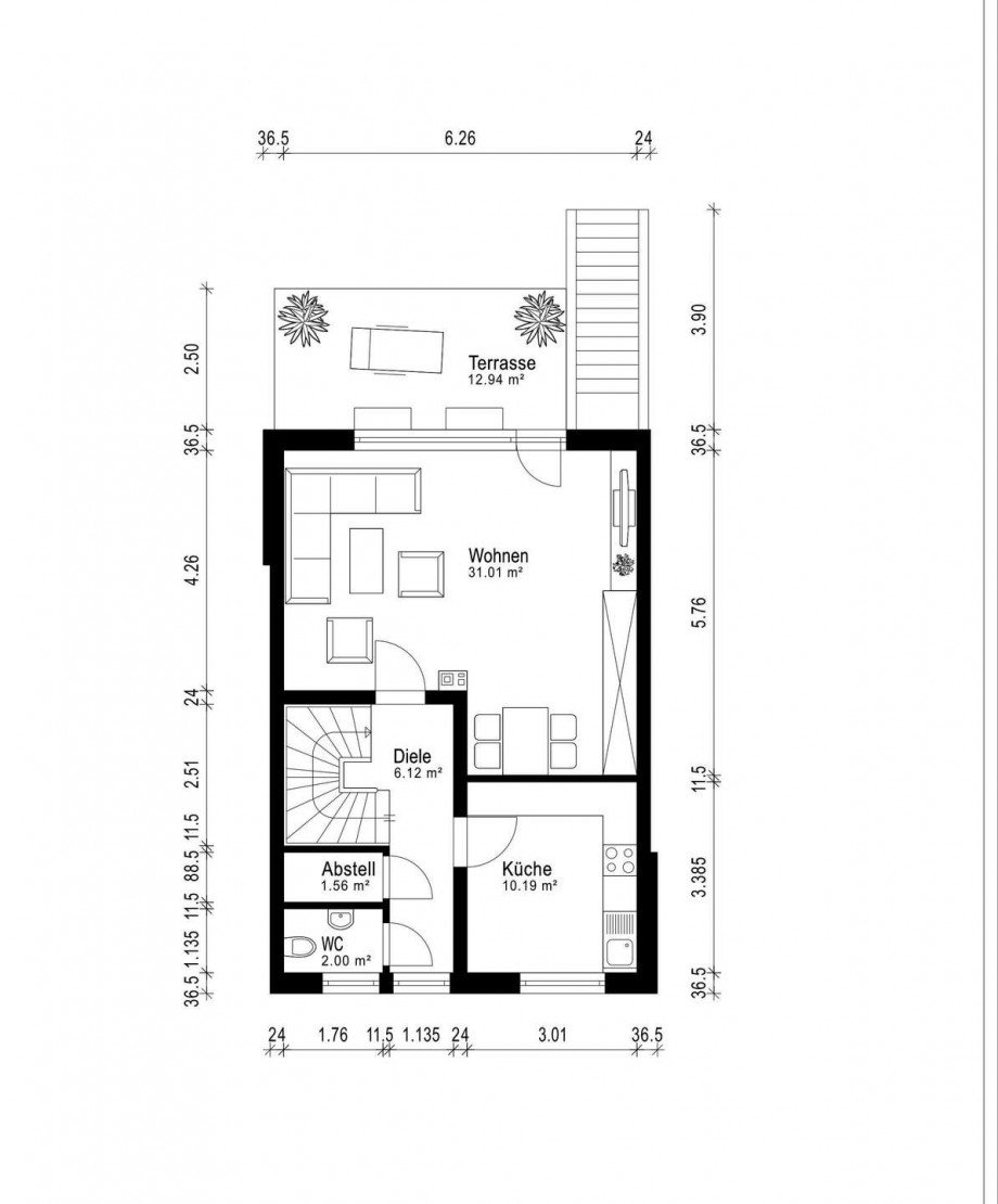 Grundriss EG Reihenmittelhaus Wetter