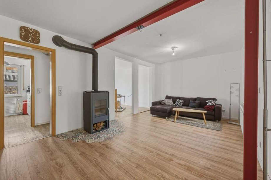 Wohnzimmer mit Kaminofen Terrassenwohnung Wetter (Ruhr)