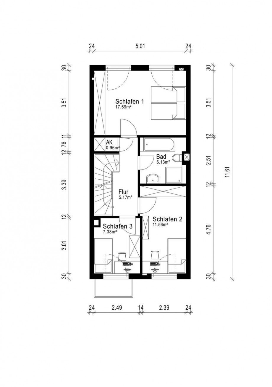 Grundriss OG Reihenmittelhaus Dortmund