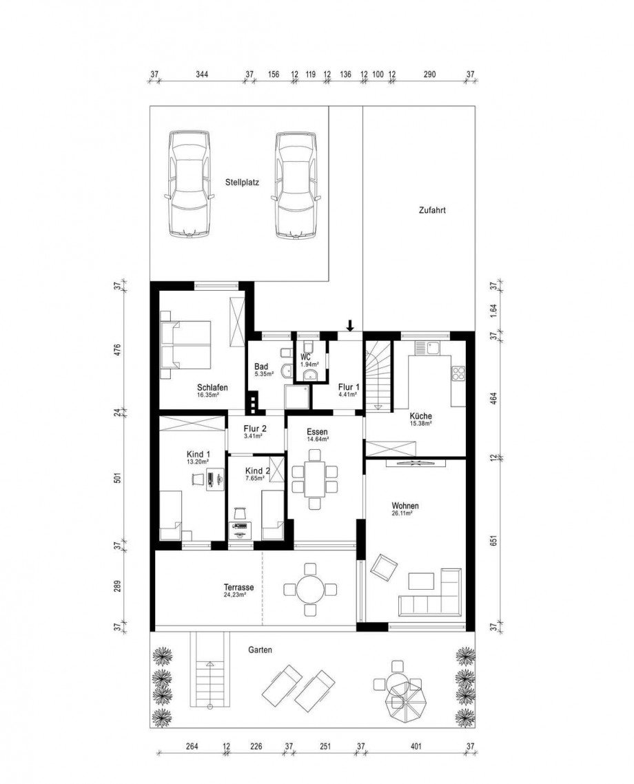Grundriss Erdgeschoss Bungalow Marl