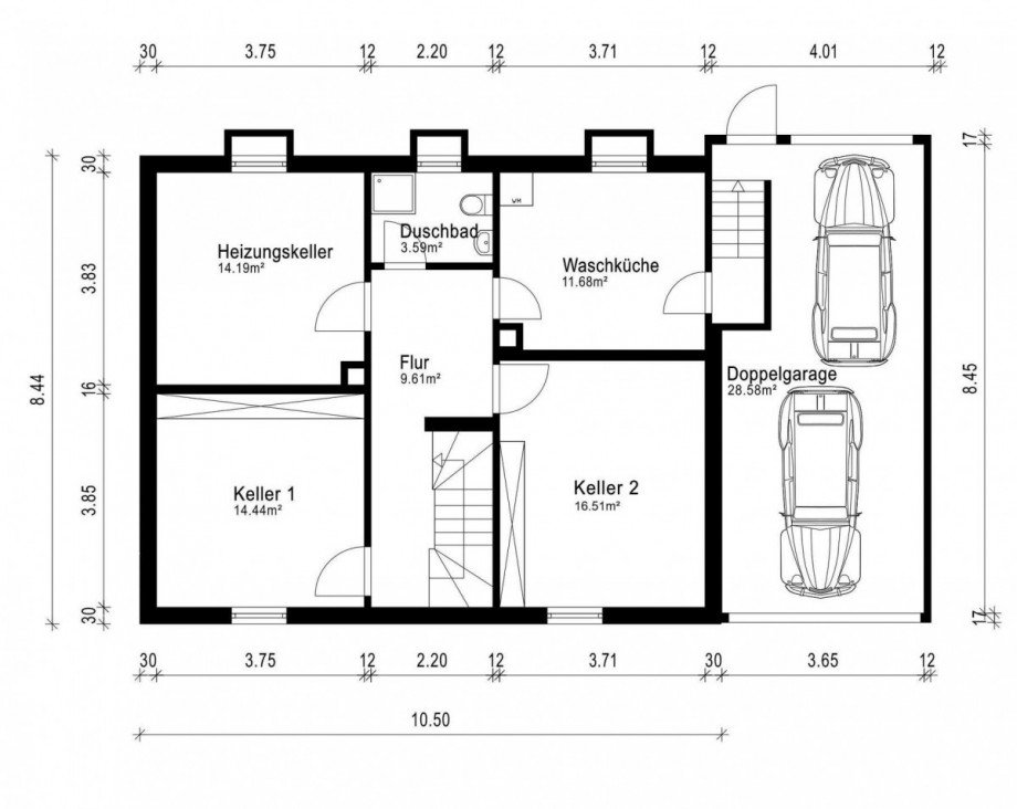 Grundriss Kellergeschoss Doppelhaush�lfte Breckerfeld