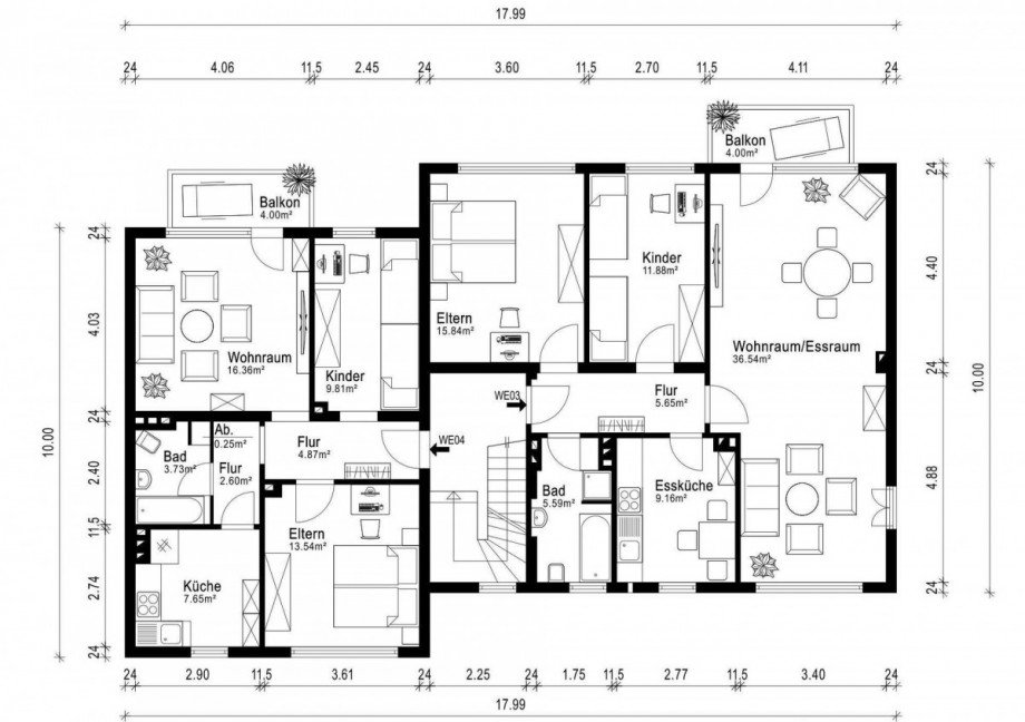 Grundriss Obergeschoss Mehrfamilienhaus Bochum