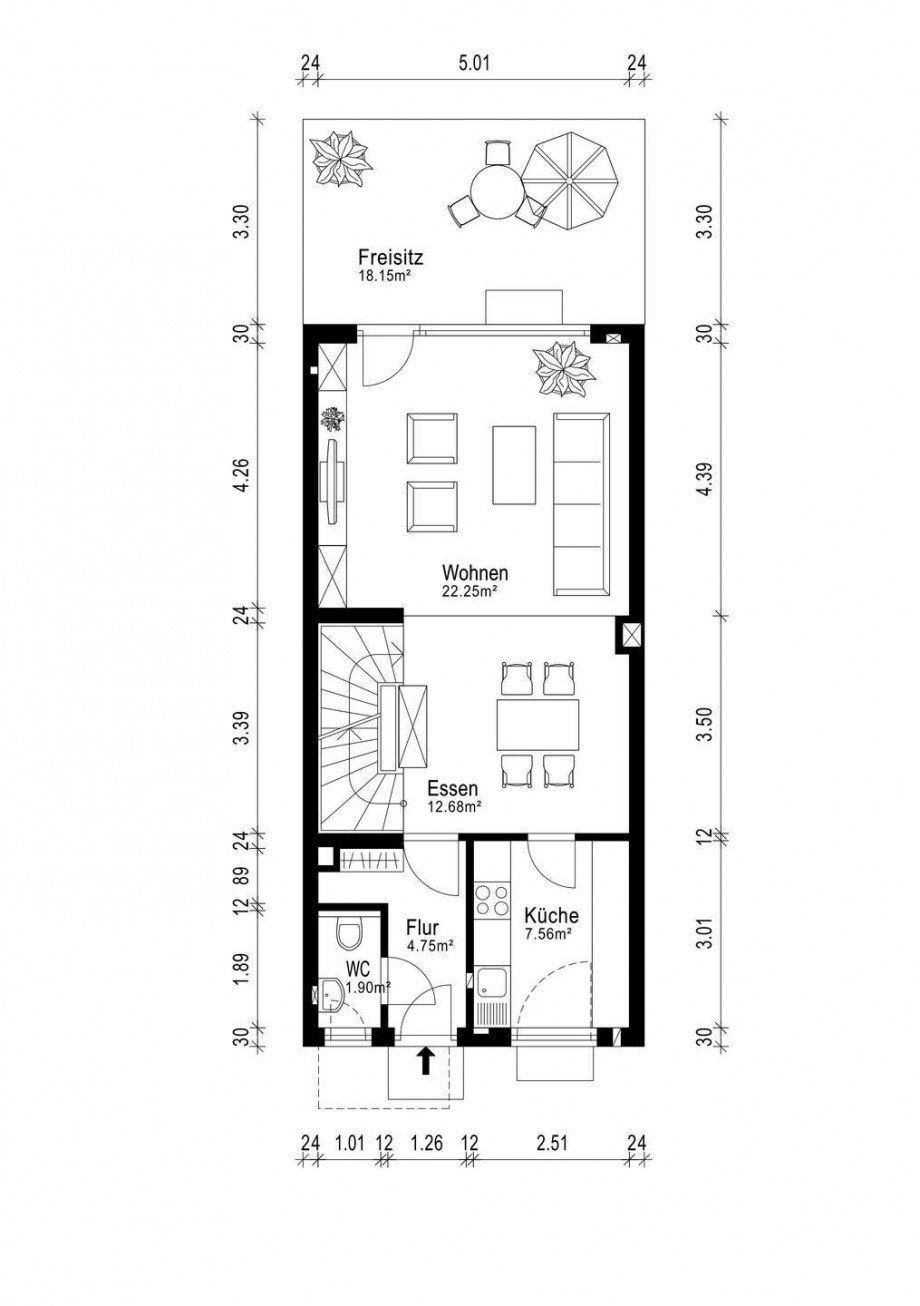 Grundriss EG Reihenmittelhaus Dortmund