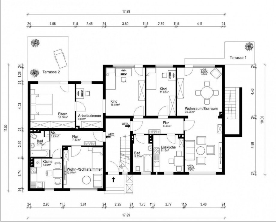 Grundriss Erdgeschoss Mehrfamilienhaus Bochum