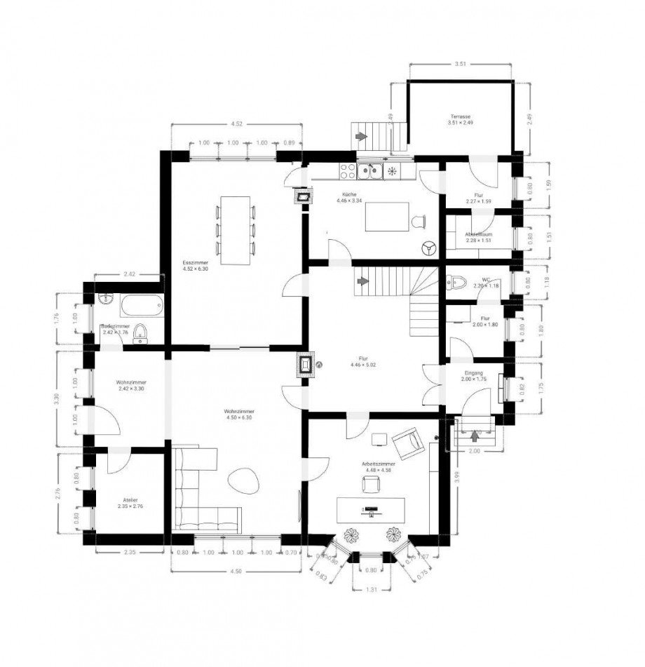 Grundriss Erdgeschoss Villa Wetter (Ruhr)