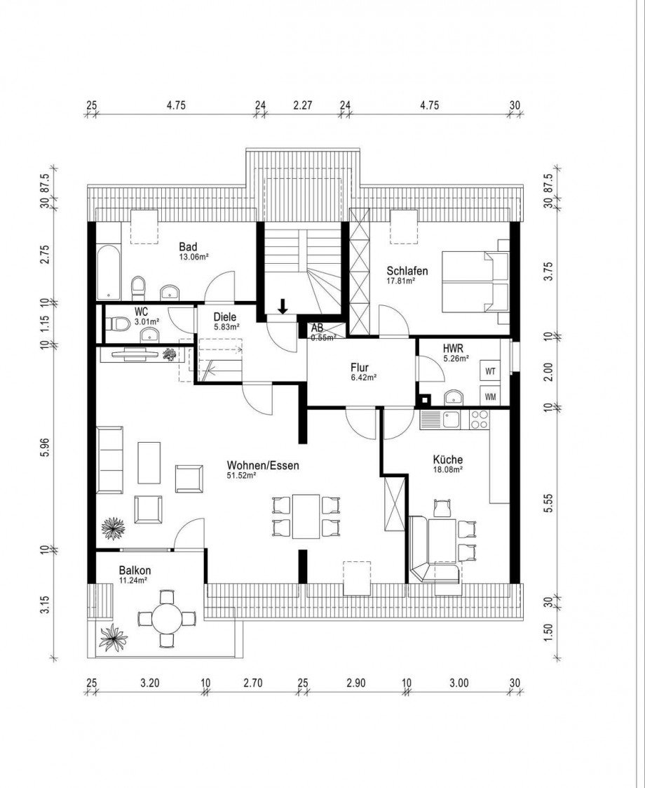 Grundriss Dachgeschoss Maisonettewohnung Schwerte